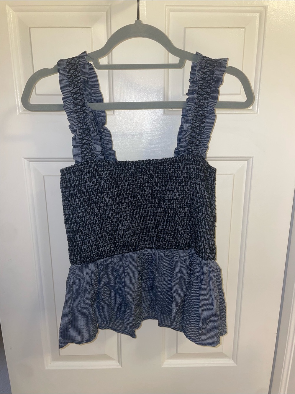 NWT DO+BE Navy Smocked Peplum Camisole with Ruffle Straps